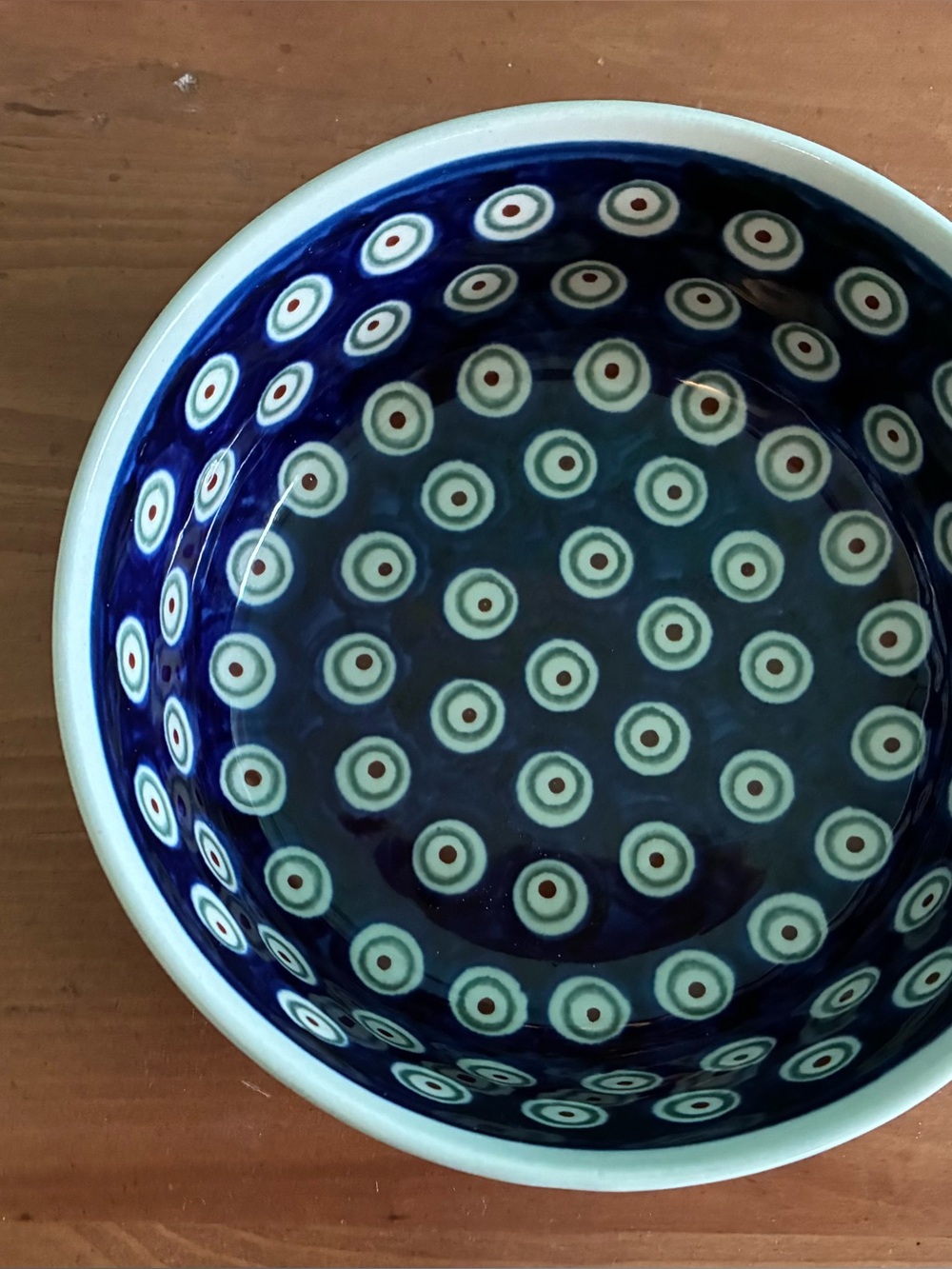 Hand-Painted Polish pottery Deep Blue Ceramic Bowl with dot motif 6” diameter